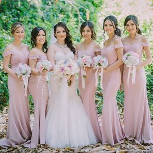 Mauve Blush Off Shoulder Floral Lace Maxi Dress